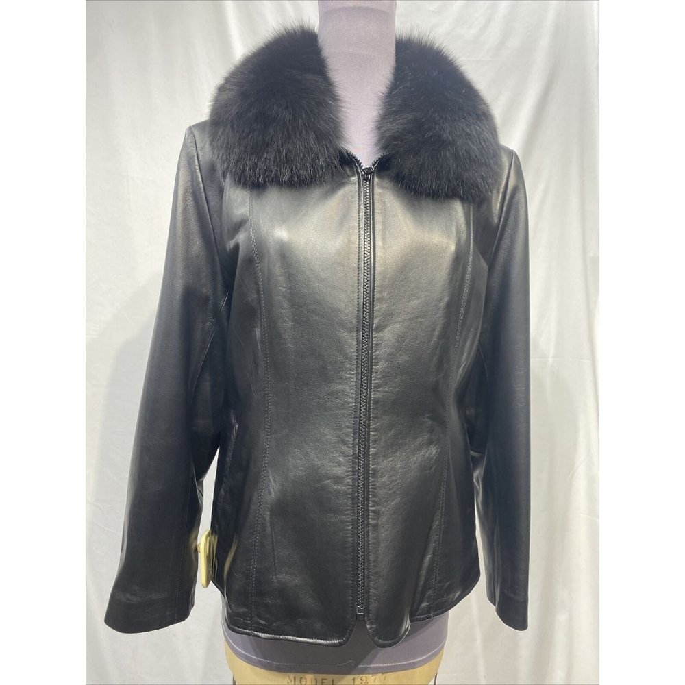 black leather lamb jacket w/ detachable hood (8909